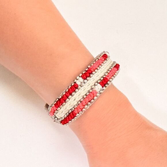 Isabel Marant Beaded Embroidered Cuff Bracelet Red White - Picture 5 of 7